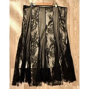 ABS by Allen Schwartz VTG‎ Black Lace Skirt Women's 12 Midi Sheer Mesh Lined